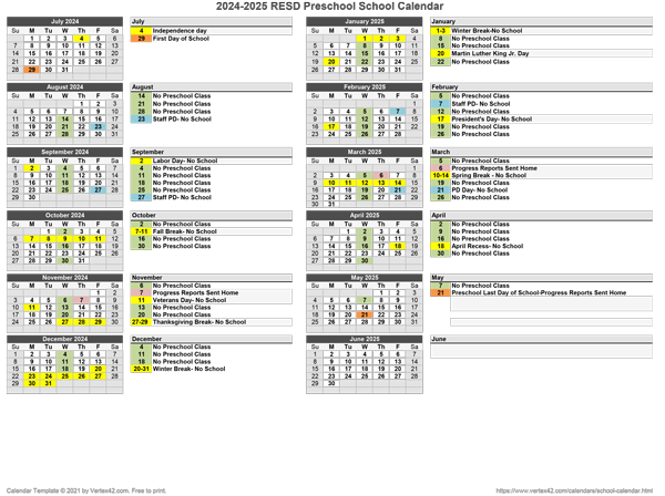 Preschool Calendar